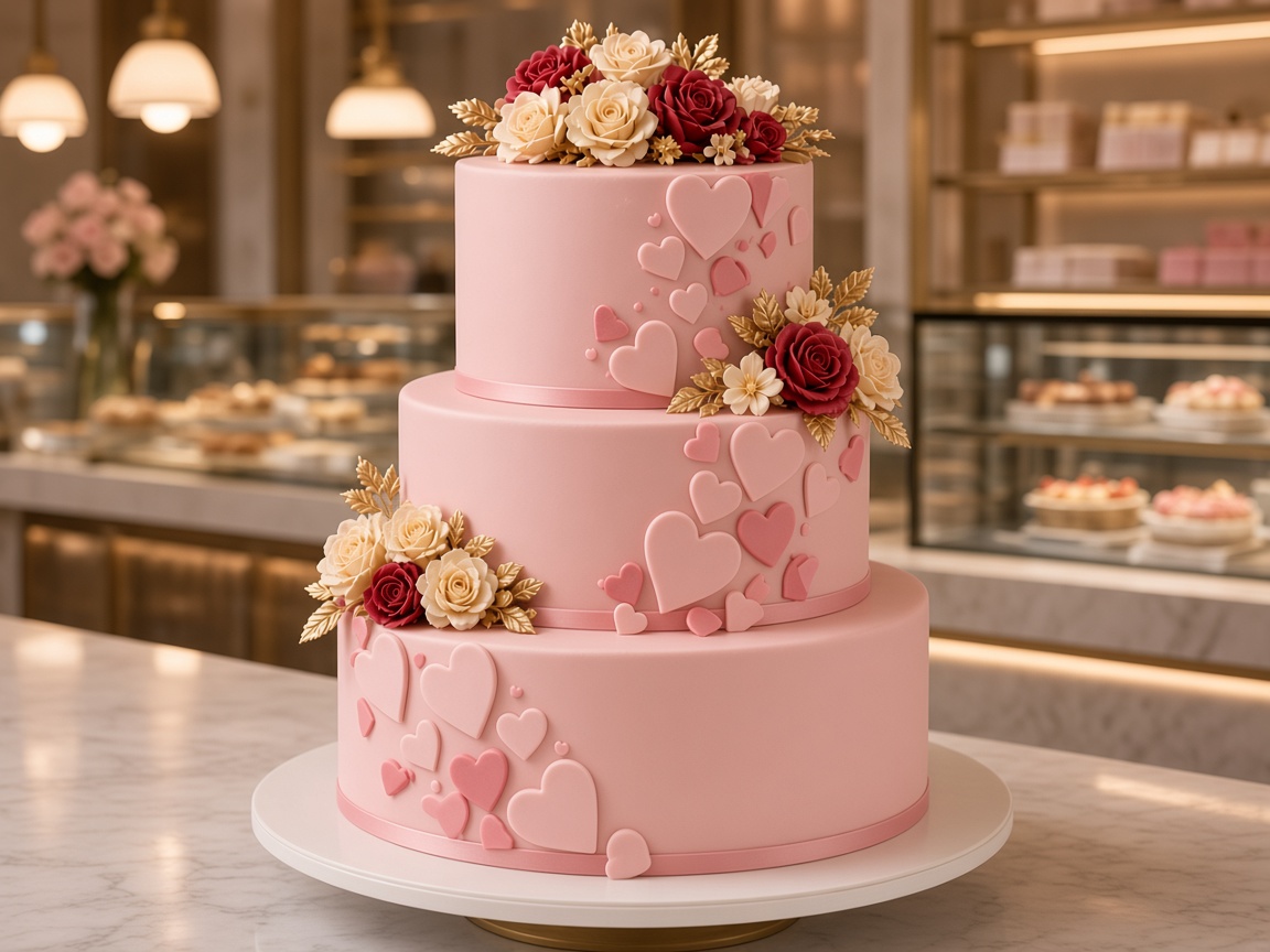 Light pink rose-flavoured fondant tiered cake